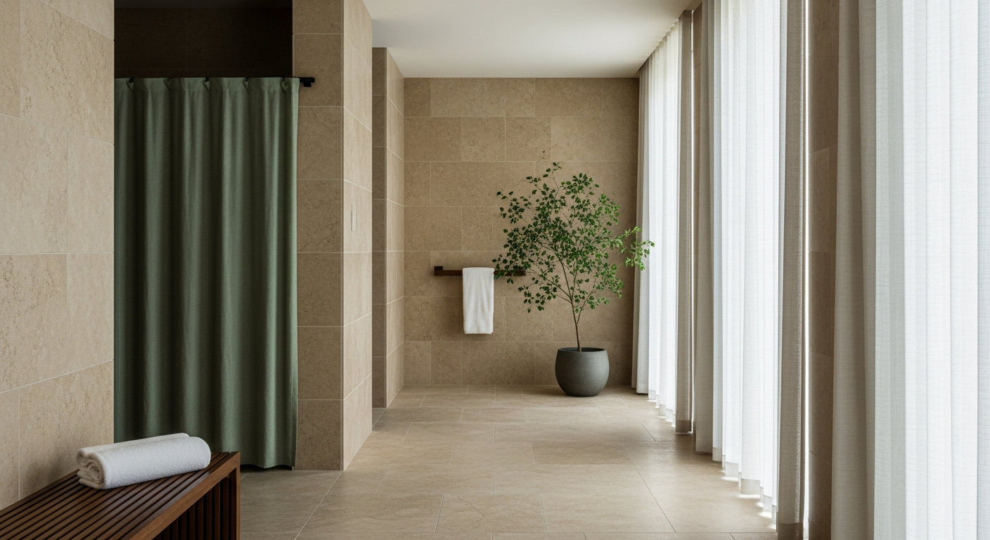 Serene massage therapy room with warm lighting